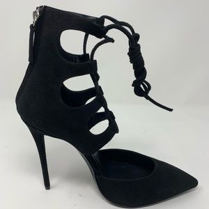 Giuseppe Zanotti black suede lace up heels